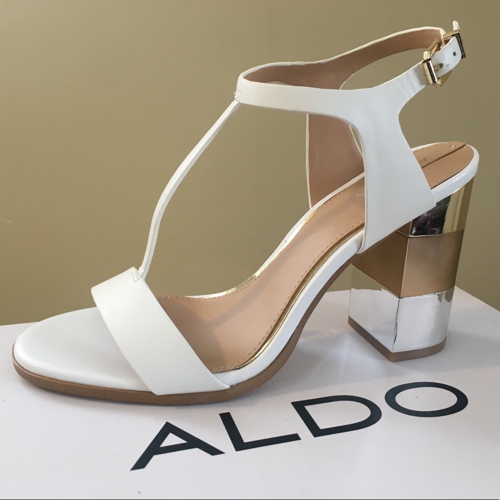 NIB Aldo Feltrone block heel white t-strap heels